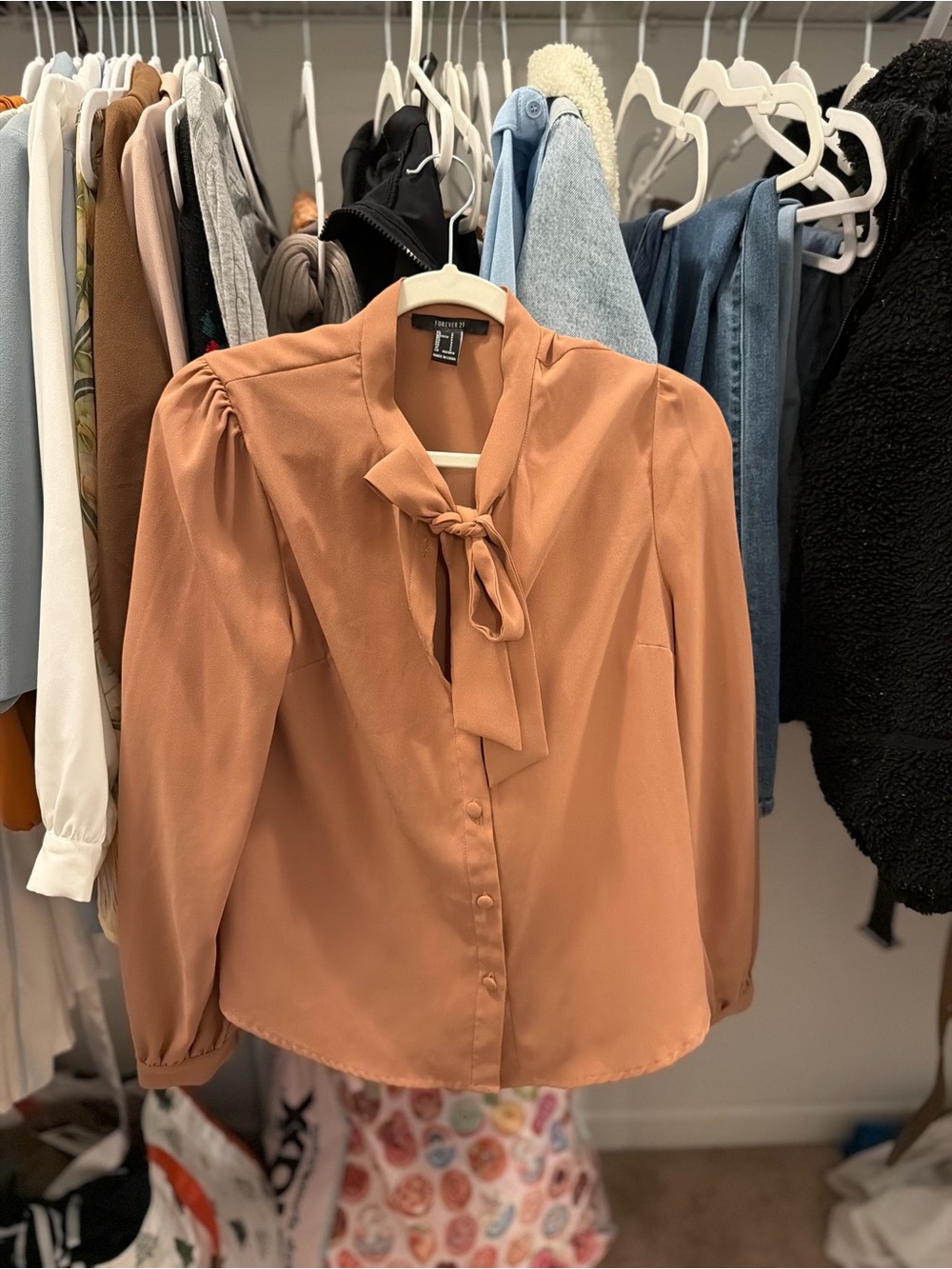Forever 21 Dusty Rose Bow Tie Blouse
